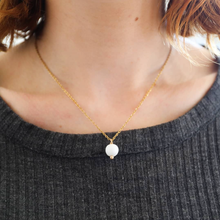 White Dainty Sphere Necklace